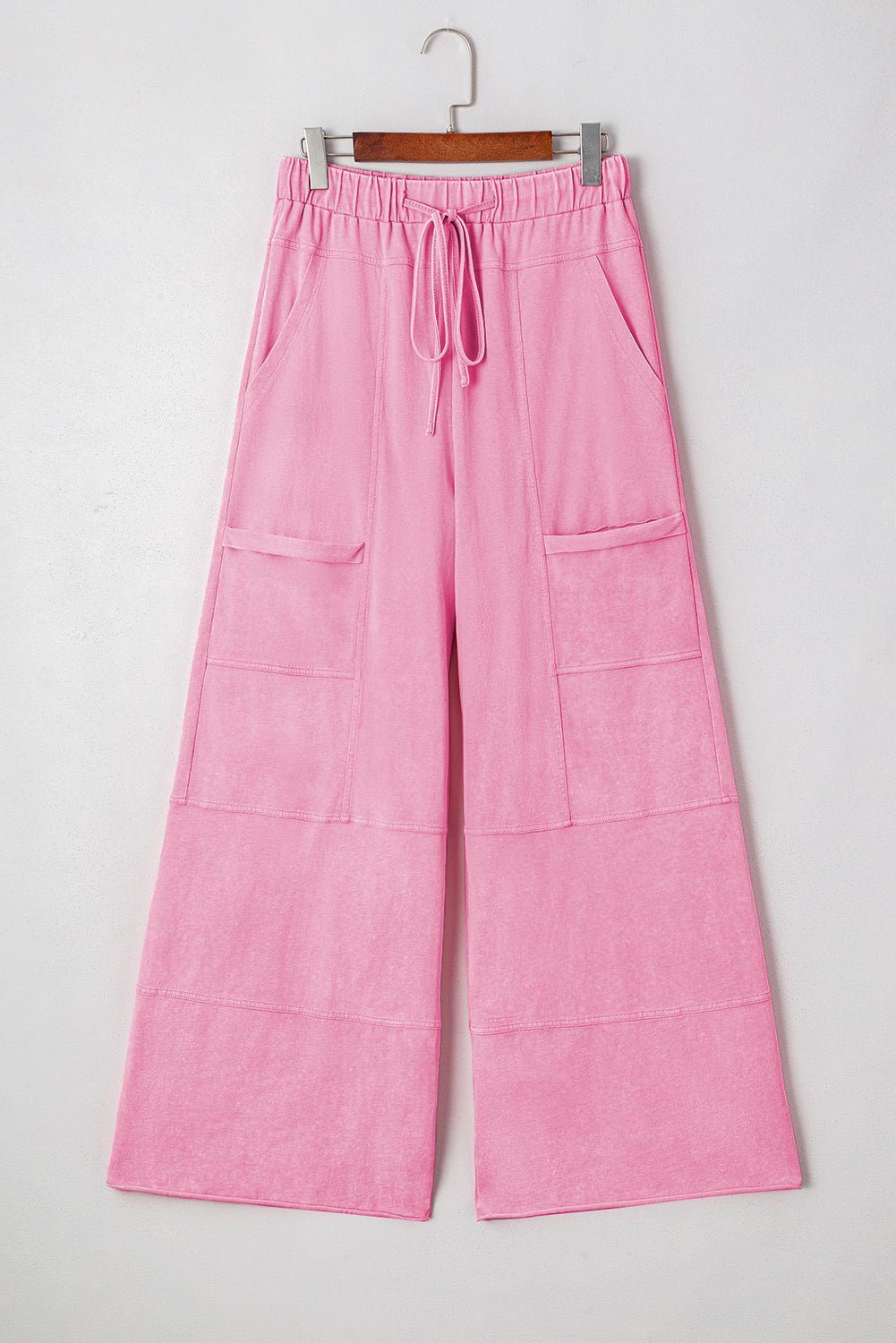 Pink Mineral Wash Wide Leg Cargo Pants – Drawstring High Waist