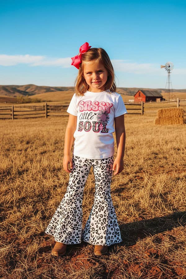 Leopard Bell Bottom Girls Jeans