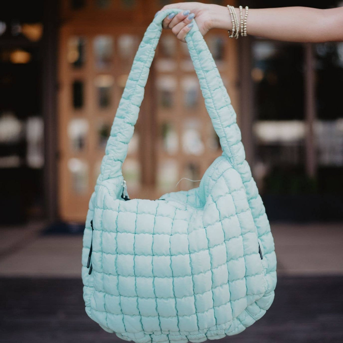 Mint Quilted Tote Bag – Soft Everyday Shoulder Bag for Women