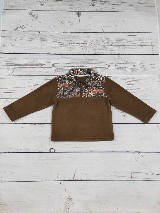 Timber Trail brown and camouflage zip pullover for baby toddler and kids