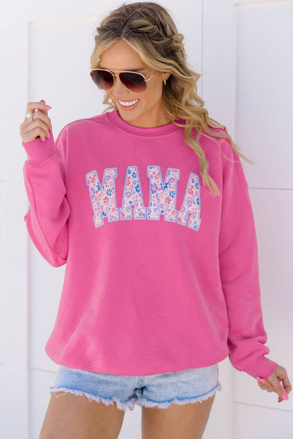 Floral MAMA Embroidered Sweatshirt – Rose Pink Cozy Pullover