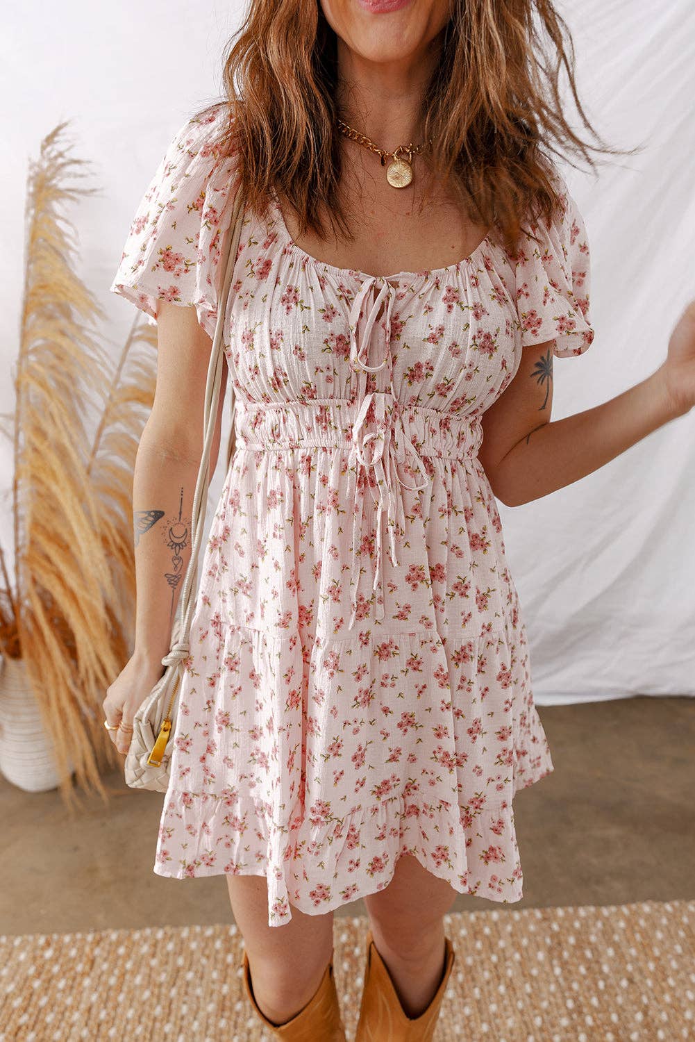 Rosy Bloom Mini Dress | Pink Floral Ruffle Dress