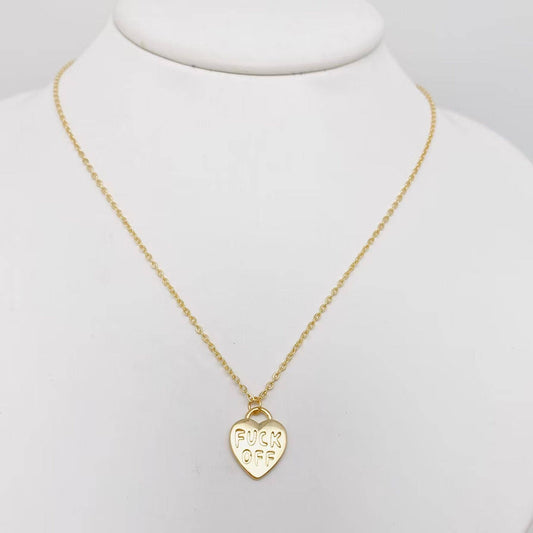 "FUCK OFF" Gold Plated Heart Pendant Necklace