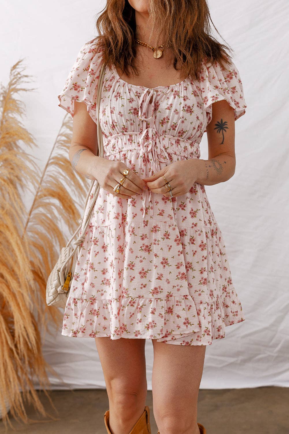 Rosy Bloom Mini Dress | Pink Floral Ruffle Dress
