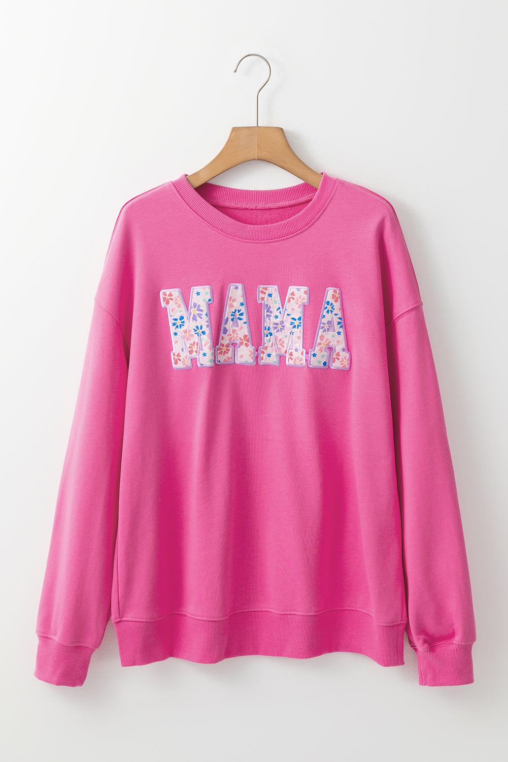 Floral MAMA Embroidered Sweatshirt – Rose Pink Cozy Pullover