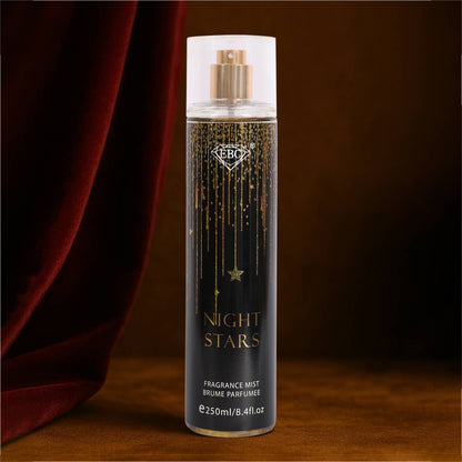 Fragrance mist bottle labeled 'Night Stars' with a dark background