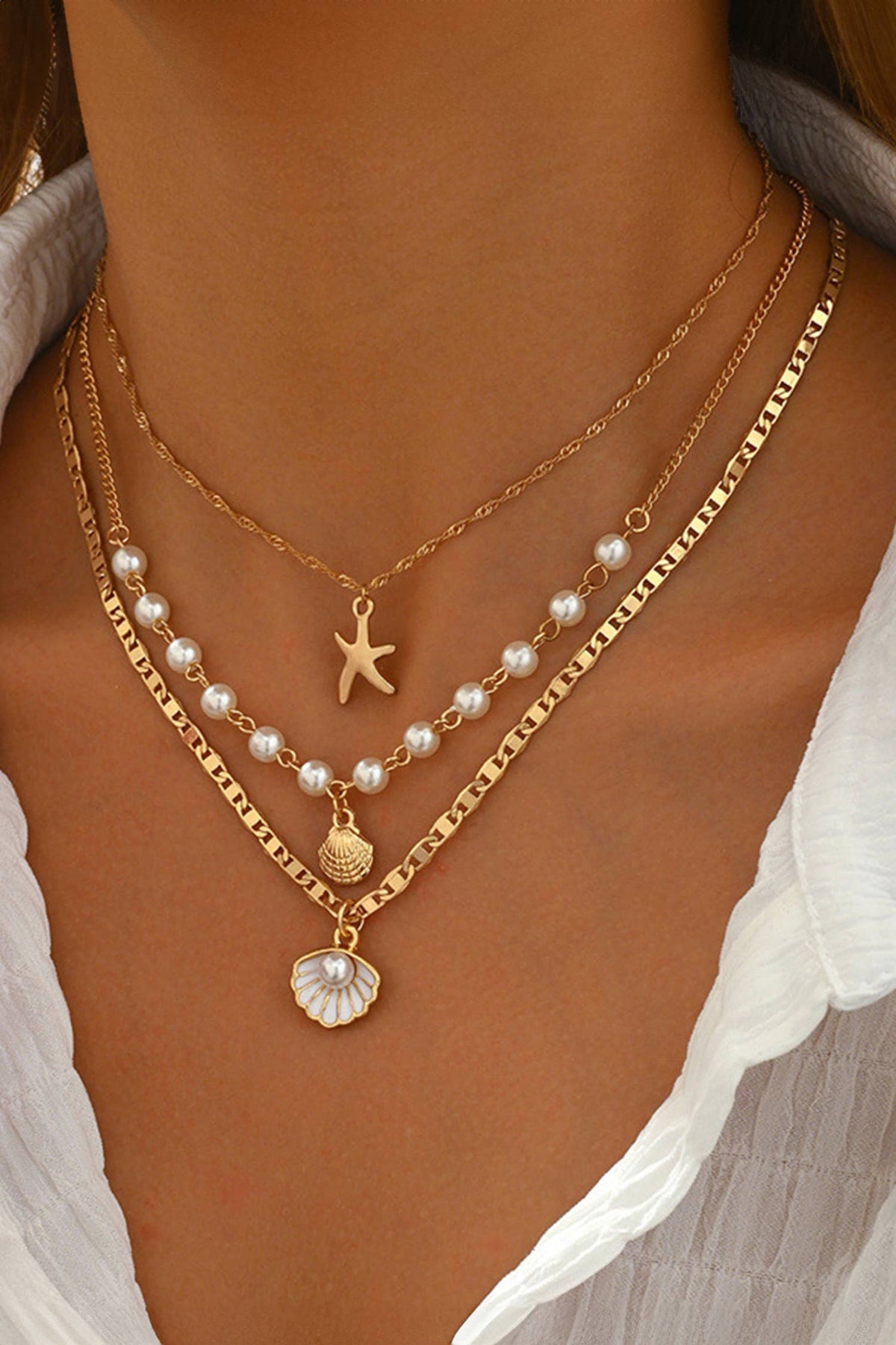 Golden Tide Layered Necklace | Triple Layer Gold Beach Necklace