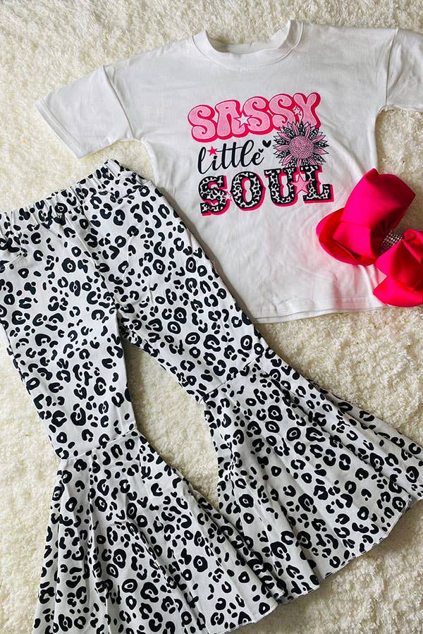 Leopard Bell Bottom Girls Jeans