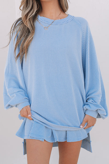 Sky Blue Skort Set – Lantern Sleeve Top & Ruffled Mini Skirt Set