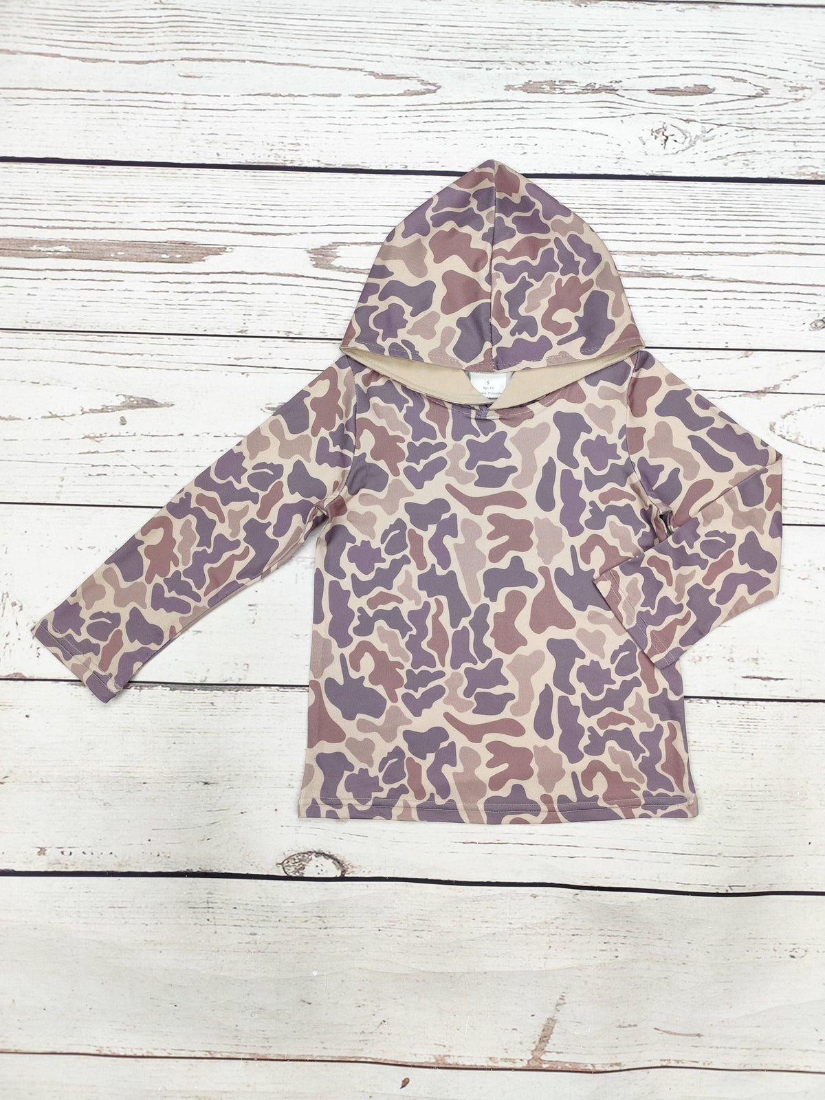 Backwoods kids camouflage hooded sweatshirt in brown and neutral camo print