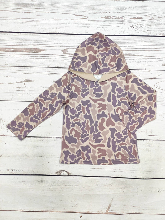 Backwoods kids camouflage hooded sweatshirt in brown and neutral camo print