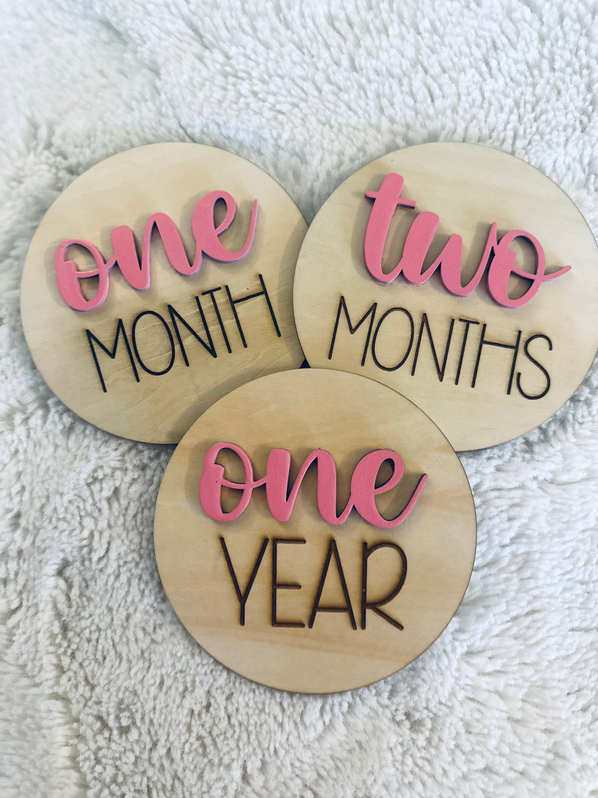 Neutral Wooden Baby Milestone Discs – Monthly & One Year Set)