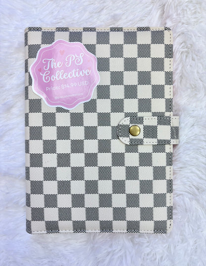 Popular checkered planner binder trending online, aesthetic organizer with pink interior and gold hardware