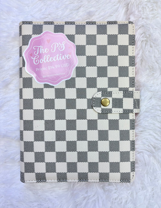 Popular checkered planner binder trending online, aesthetic organizer with pink interior and gold hardware