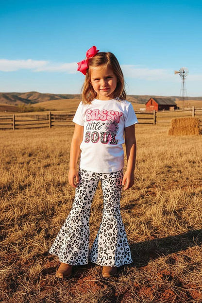 Leopard Bell Bottom Girls Jeans