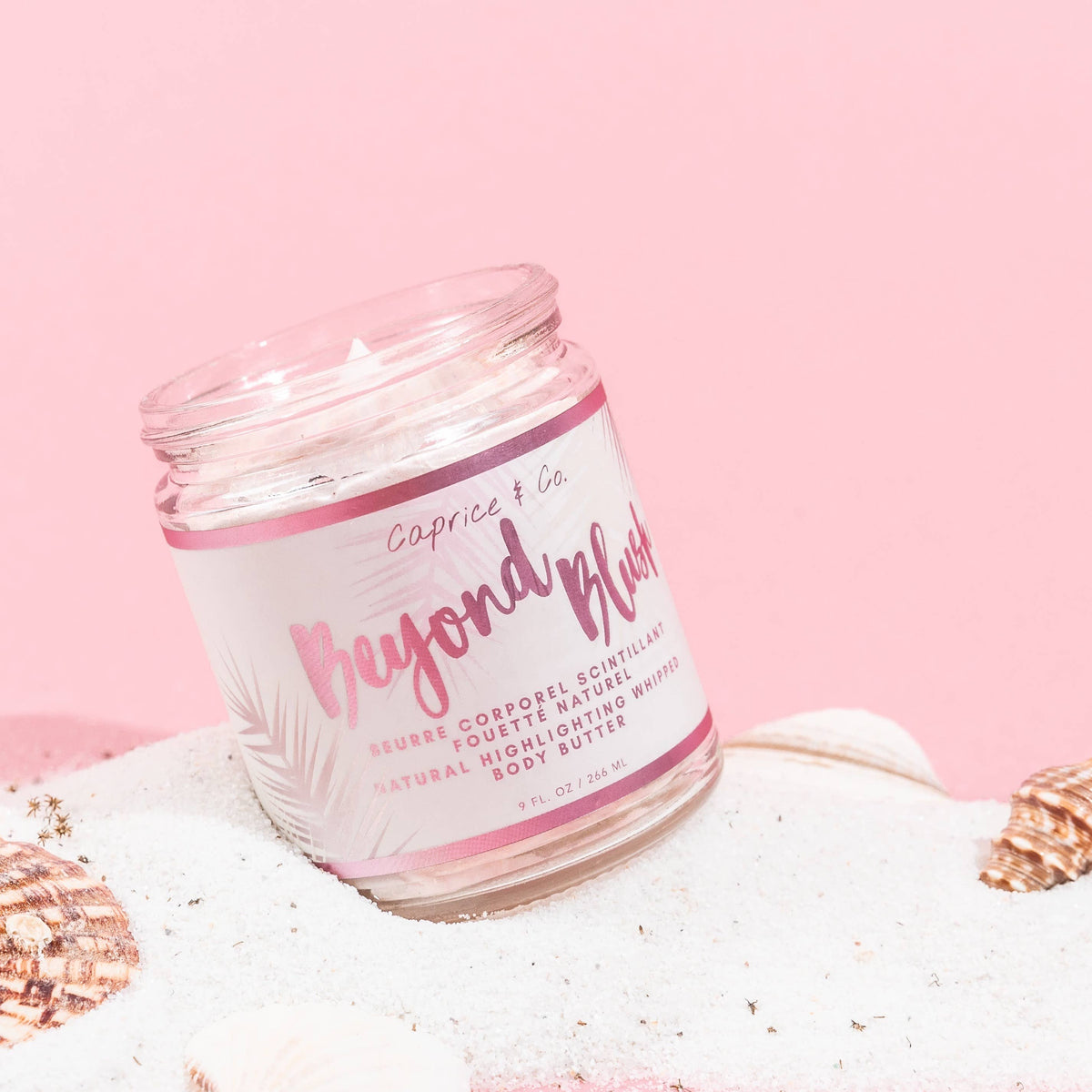 The PS Collective Beyond Blush Highlighting Body Butter by Caprice & Co — rose gold shimmer whipped body butter in glass jar