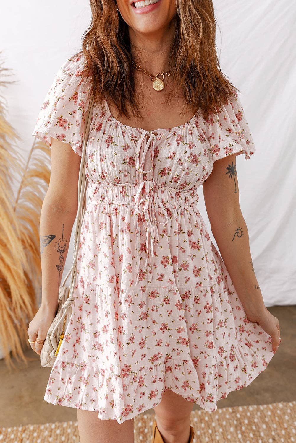 Rosy Bloom Mini Dress | Pink Floral Ruffle Dress