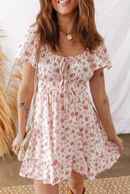 Rosy Bloom Mini Dress | Pink Floral Ruffle Dress