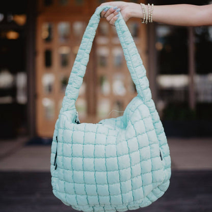 Mint Quilted Tote Bag – Soft Everyday Shoulder Bag for Women