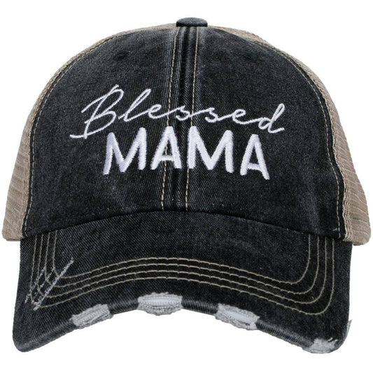 blessed mama trucker hat distressed black mesh back women casual hat