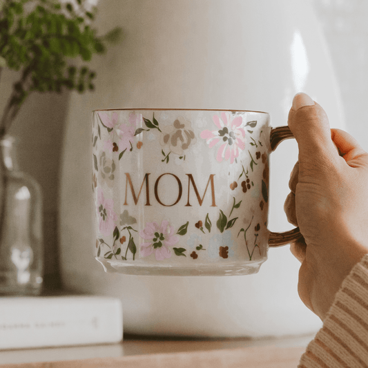 Floral Mom Coffee Mug – Gold Handle Mother’s Day Gift | Cute Mom Mug