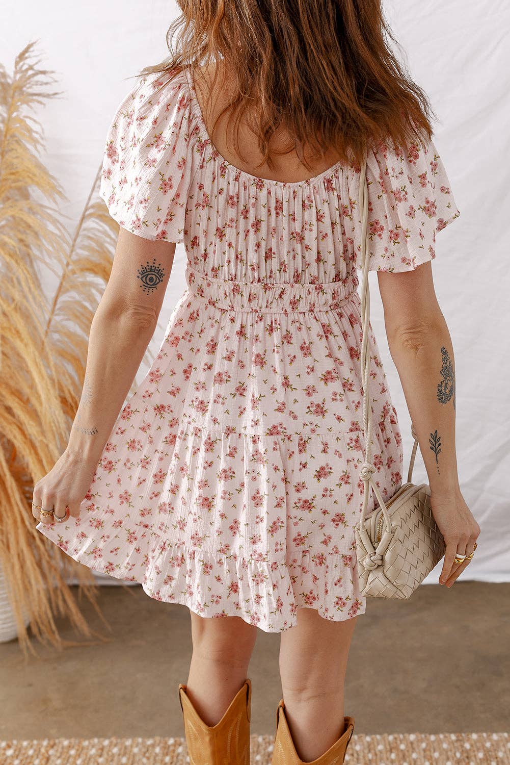 Rosy Bloom Mini Dress | Pink Floral Ruffle Dress