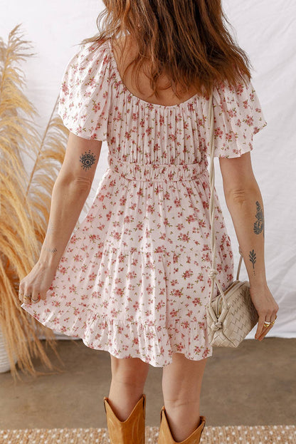 Rosy Bloom Mini Dress | Pink Floral Ruffle Dress