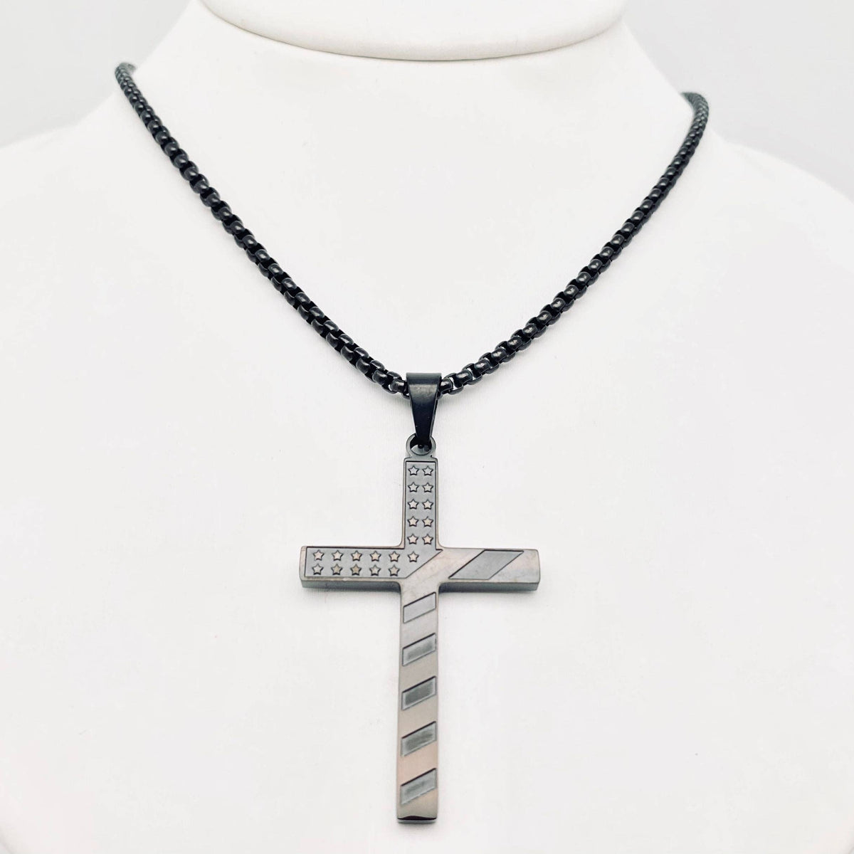 Stars and Stripe Flag Stainless Steel Cross Necklace