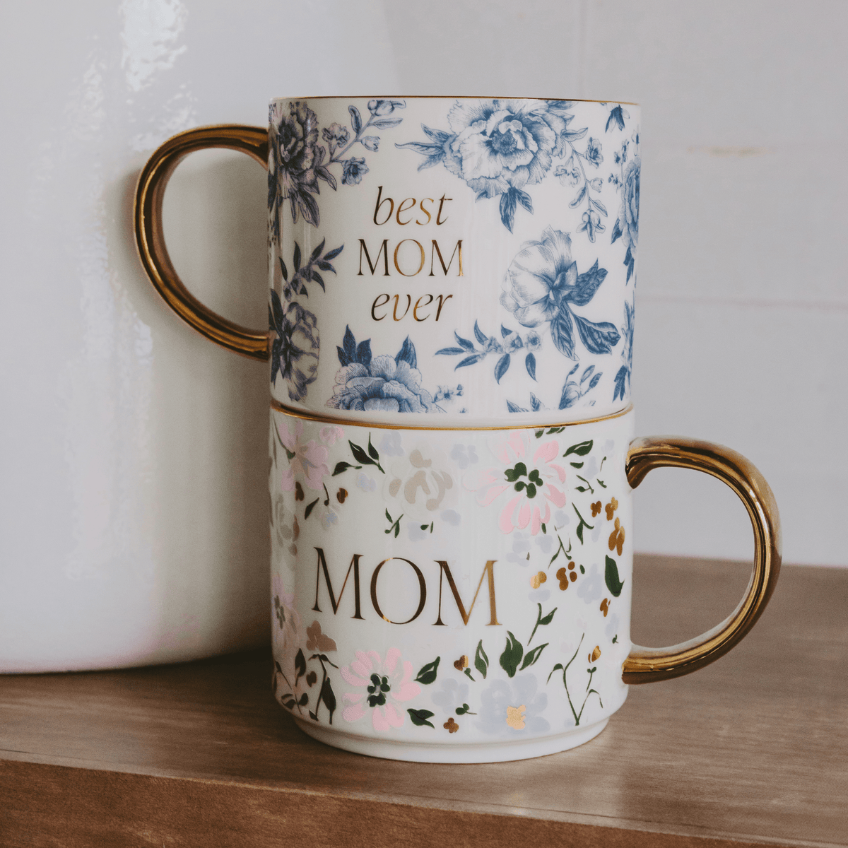 Floral Mom Coffee Mug – Gold Handle Mother’s Day Gift | Cute Mom Mug
