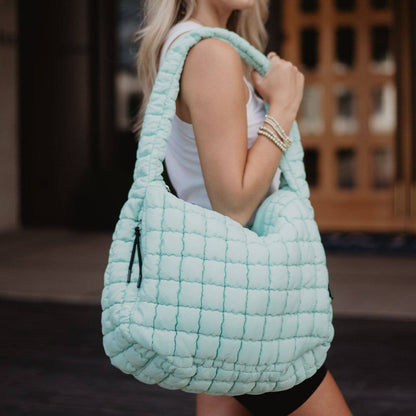 mint quilted tote bag women soft shoulder bag casual everyday style