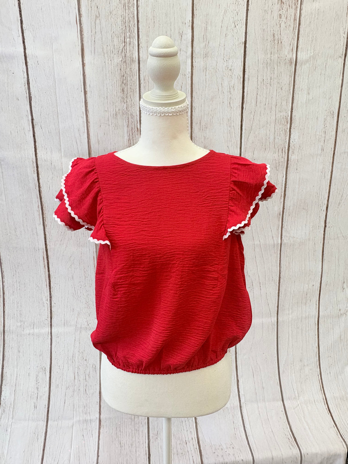 The PS Collective Flutter Airflow Top styled — women's lightweight ruffle sleeve top with contrast trim detail
