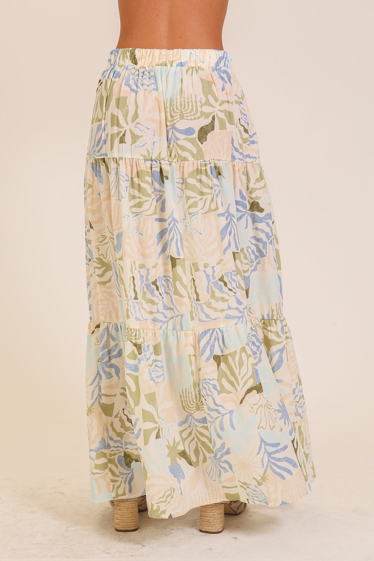 The PS Collective tropical tiered maxi skirt styled — vacation-ready lightweight woven skirt for women