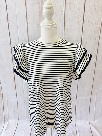 The PS Collective Coastal Ruffle Striped Top — women's striped cap ruffle tiered sleeve blouse